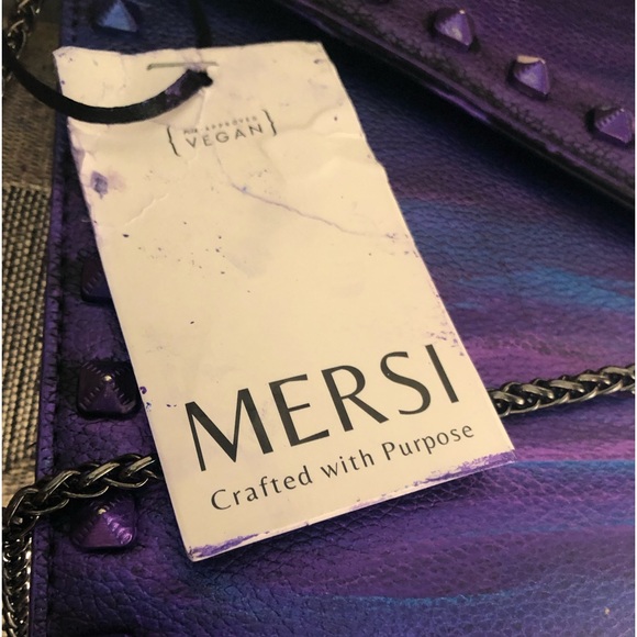 Mersi Vera Metallic Multi Color Studded Envelope Vegan Leather Crossbody Bag - Picture 12 of 16